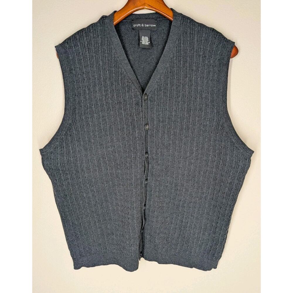 Croft & Barrow Cable Knit Gray Sweater Vest Men's Size XL Button Front Preppy